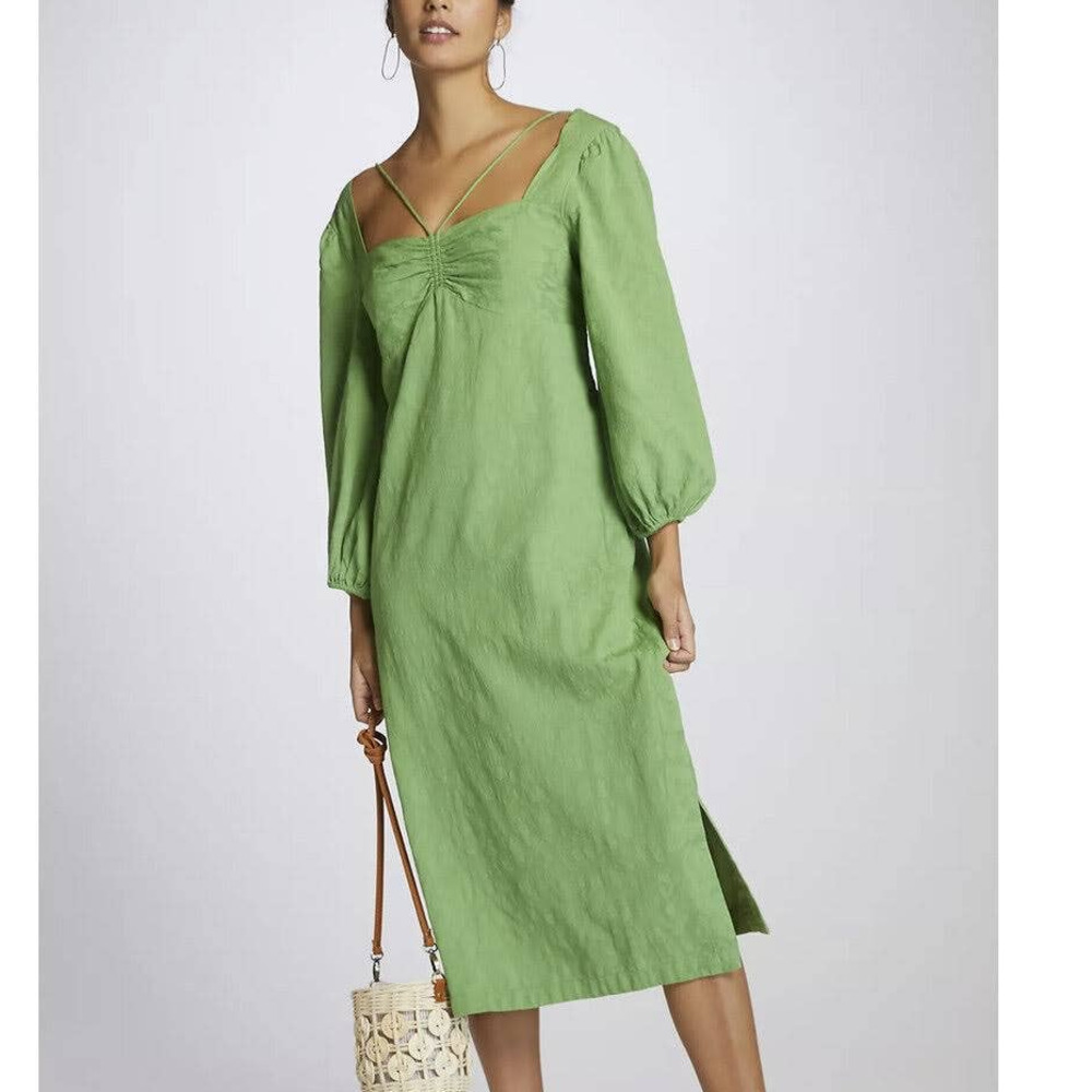 Anthropologie Maeve Low-Back 3//4 Sleeve Midi Dress Green Size Medium